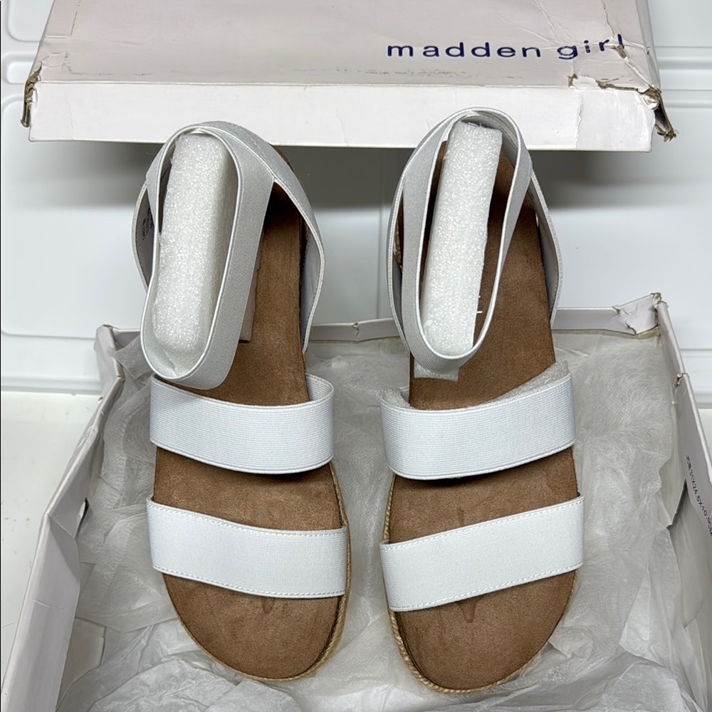 Madden Girl White and Brown Carly Espadrille Sandals